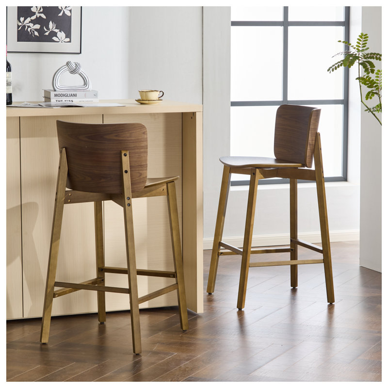 Ensemble de 2 tabourets de bar en bois Pari avec finition noyer et structure en bois d'hévéa massif