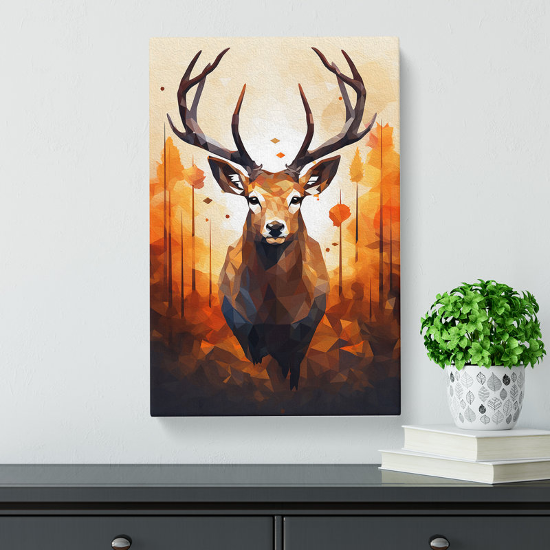 Deer Geometric - Wrapped Canvas Print, 60cm H x 40cm W x 3cm D