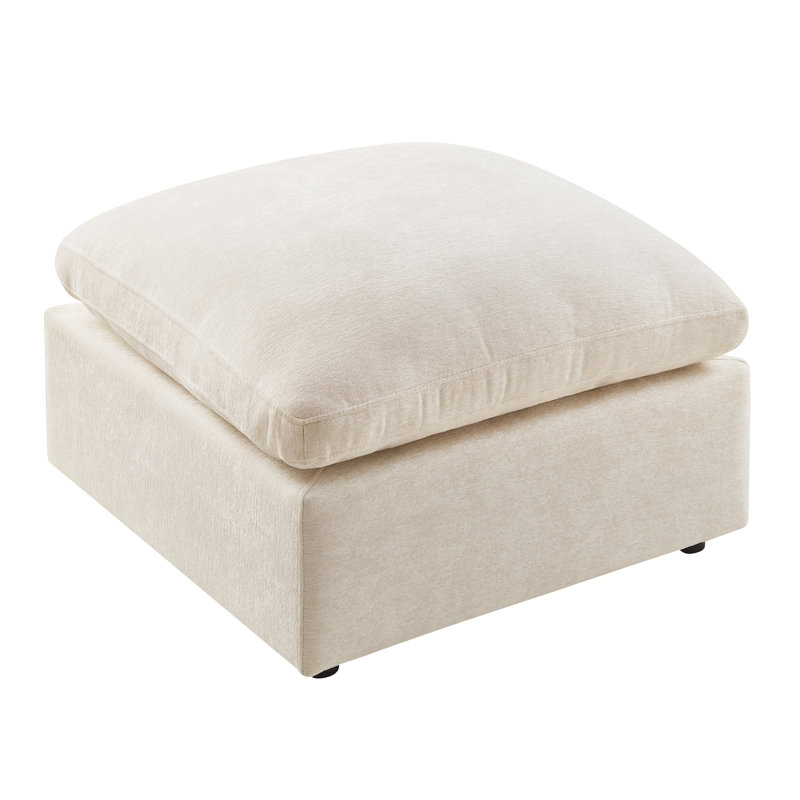Upholstered Ottoman Module For Modular Sofa, Beige Polyester Blend