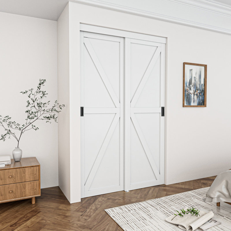 Porte coulissante pré-finie à panneaux en forme de K 48 "x80" avec ensemble de quincaillerie, poignée incluse, sans demande d'assemblage