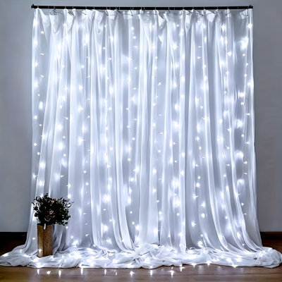 Cool White LED Curtain Lights, 3m×3m 300 LED USB Powered Fairy Curtain String Lights with 13 Keys Remote Control, Color Changing Window Curtain Lights for Bedroom, Wedding, Party, Christmas Decorations