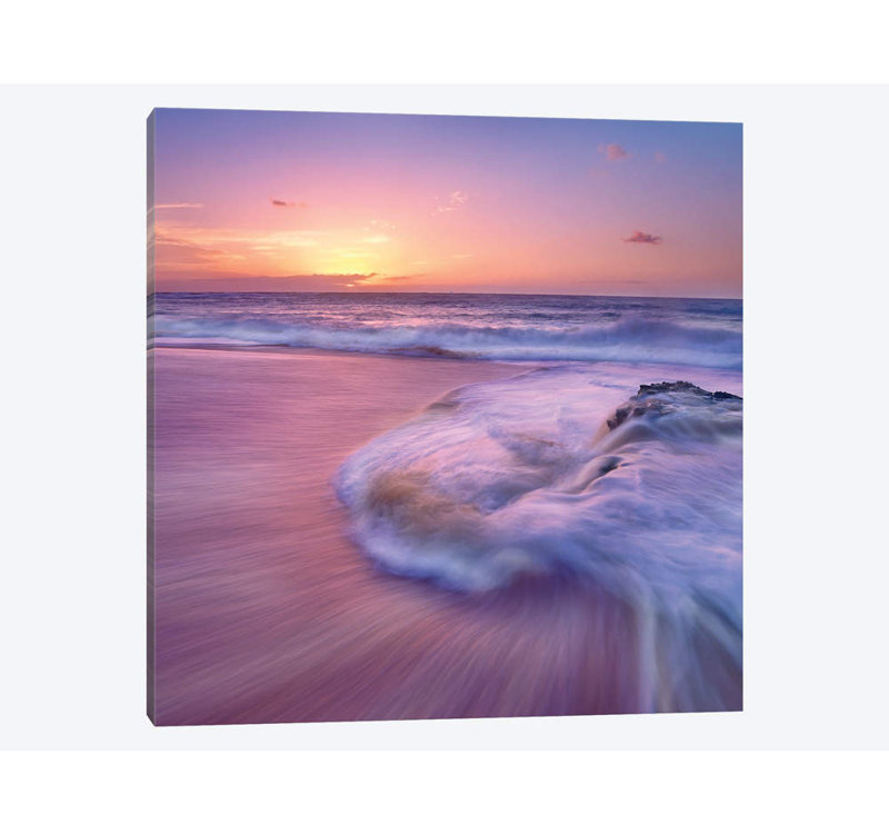 «Sandy Beach at Sunset, Oahu, Hawaii», reproduction de photo sur toile, H 18 po x l 18 po x P 1,5 po, Pas de tapis