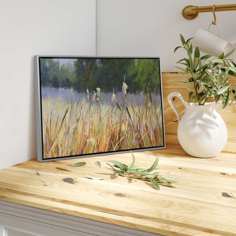 «Whispering Reeds», reproduction sur toile, Cadre flottant en chrome poli, H 34 po x l 50 po x P 1,75 po