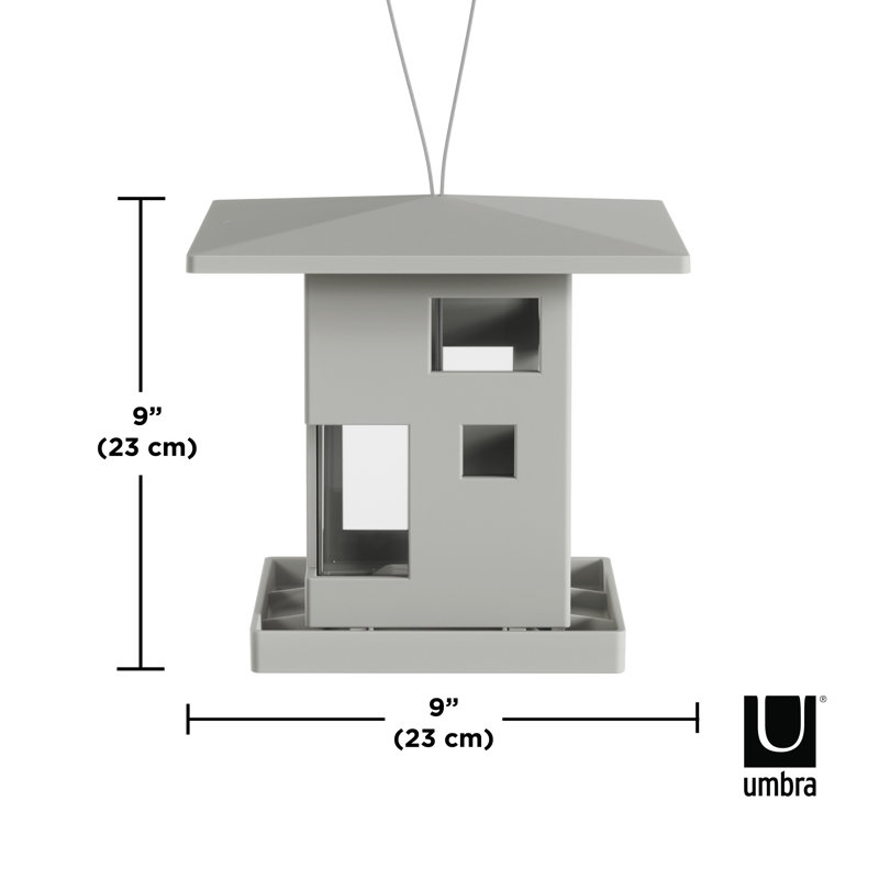 Gray Modern Hanging Bird Feeder with Steel Cable