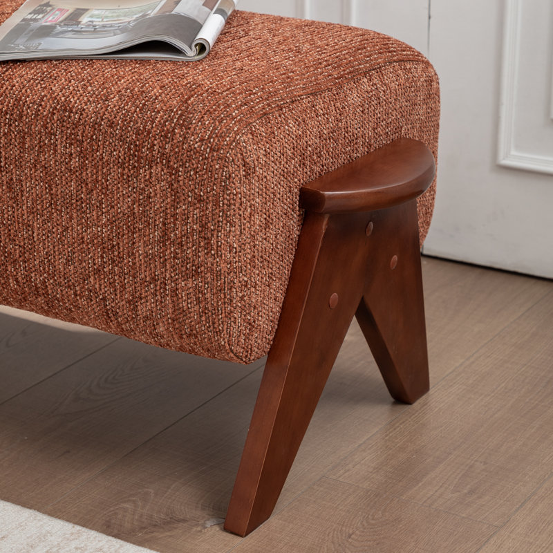 Banc rembourré avec pieds en bois massif Karsen, Orange brûlé