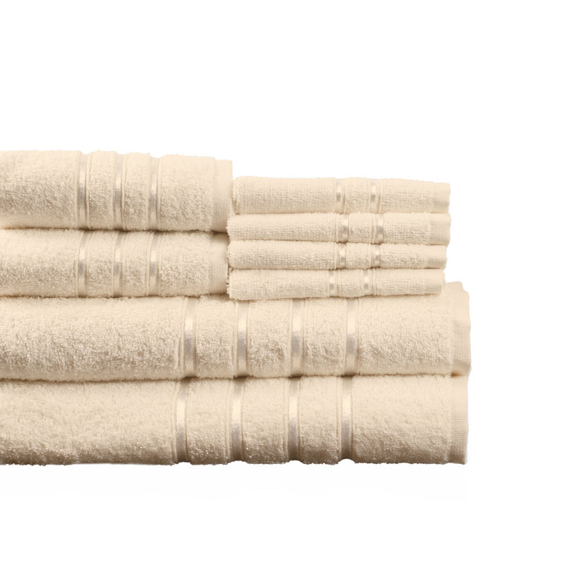 8-Piece 100% Cotton Bath Towel Set - Plush Bathroom Towels with Washcloths, Hand, and Bath Towels, Cream