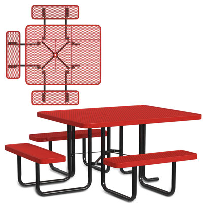 Table de pique-nique carrée 46 po avec 3 sièges et banc de loisirs ADA