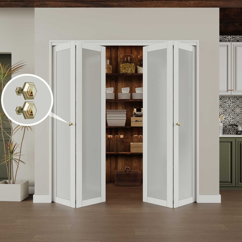 72 in. x 80 in. White Finished Bi-Fold Door with Frosted Glass