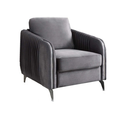 32"W Gray Velvet Modern Chic Accent Armchair