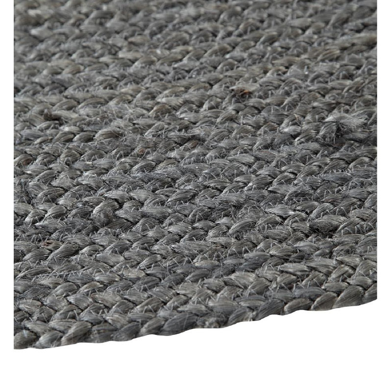 Tapis gris tressé à la main, Rond 4 pi