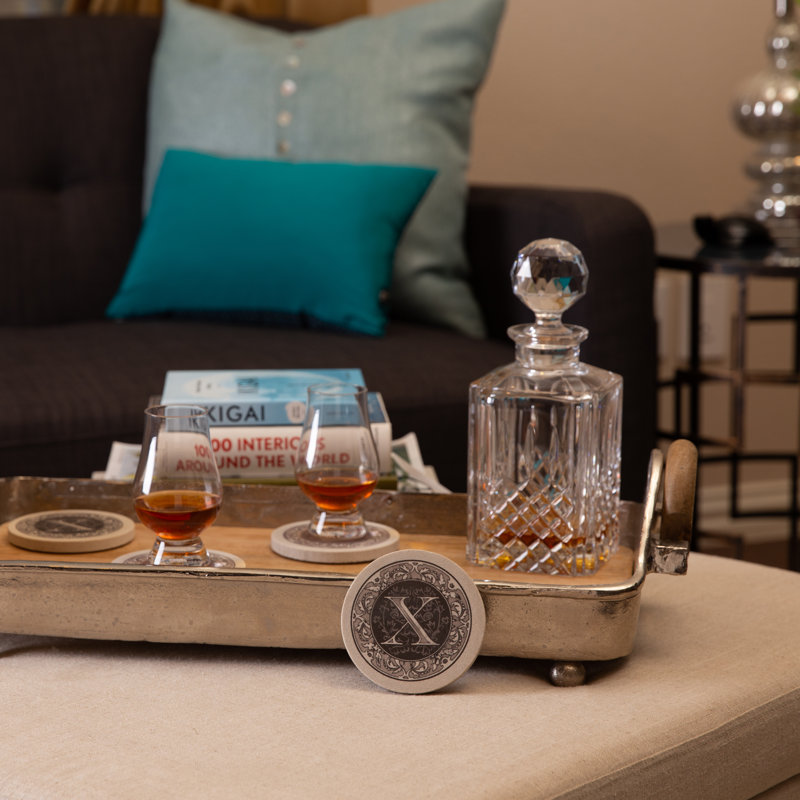 Ensemble de 4 sous-verres en grès naturel Lettre monogramme, X