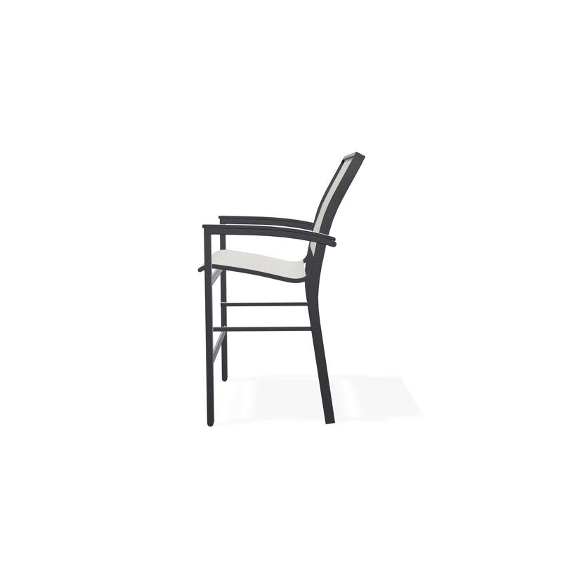 Bazza Sling Aluminum Frame Balcony Height Stacking Café Chair with Marine Grade Polymer Arm Accent, Black, Ella