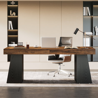55" Modern Executive Desk, Wooden Office Computer Desk Conference Table with Double Pedestal for Home Office