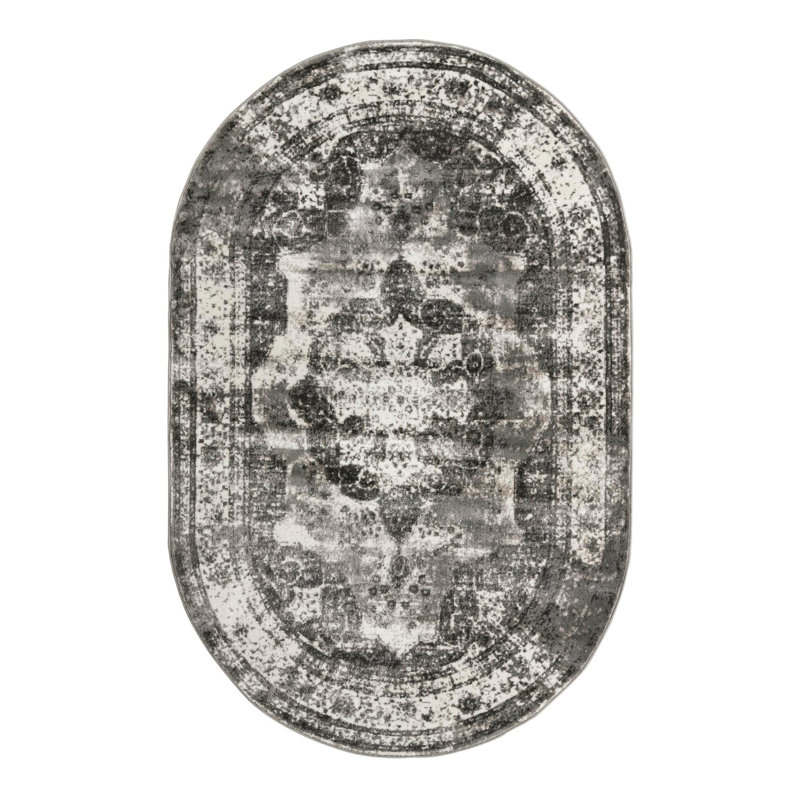 Brandt Oriental Area Rug, Oval 5'3" x 8', Gray