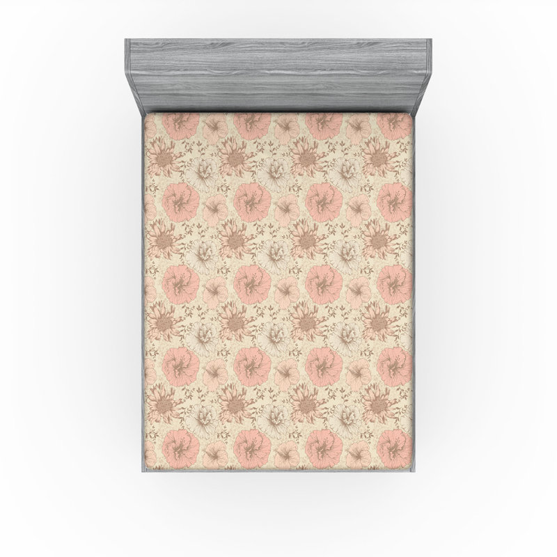 Drap-housse Ambesonne, Drap-housse grand, Rose, champagne / floral