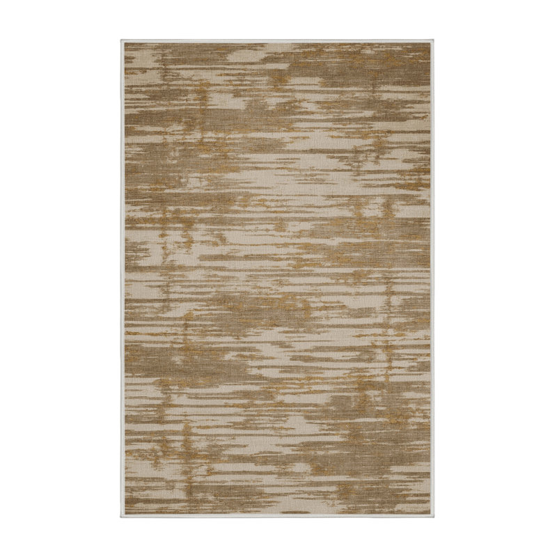Machine Washable Abstract Beige Area Rug, Rectangle 5' x 7'