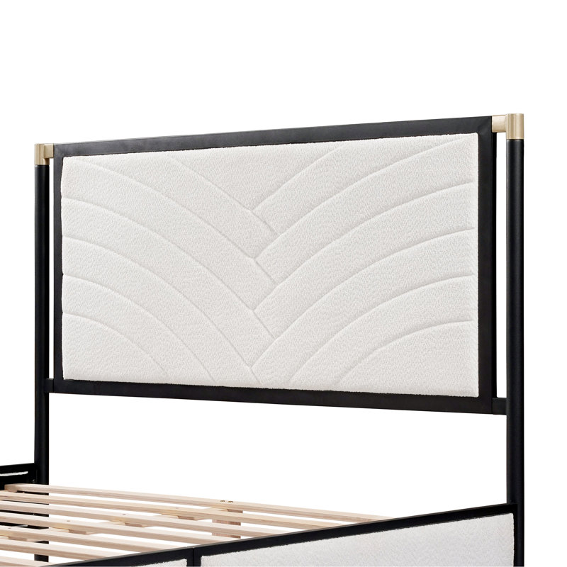 Lit avec tête de lit en tissu blanc Boucle, Lit double