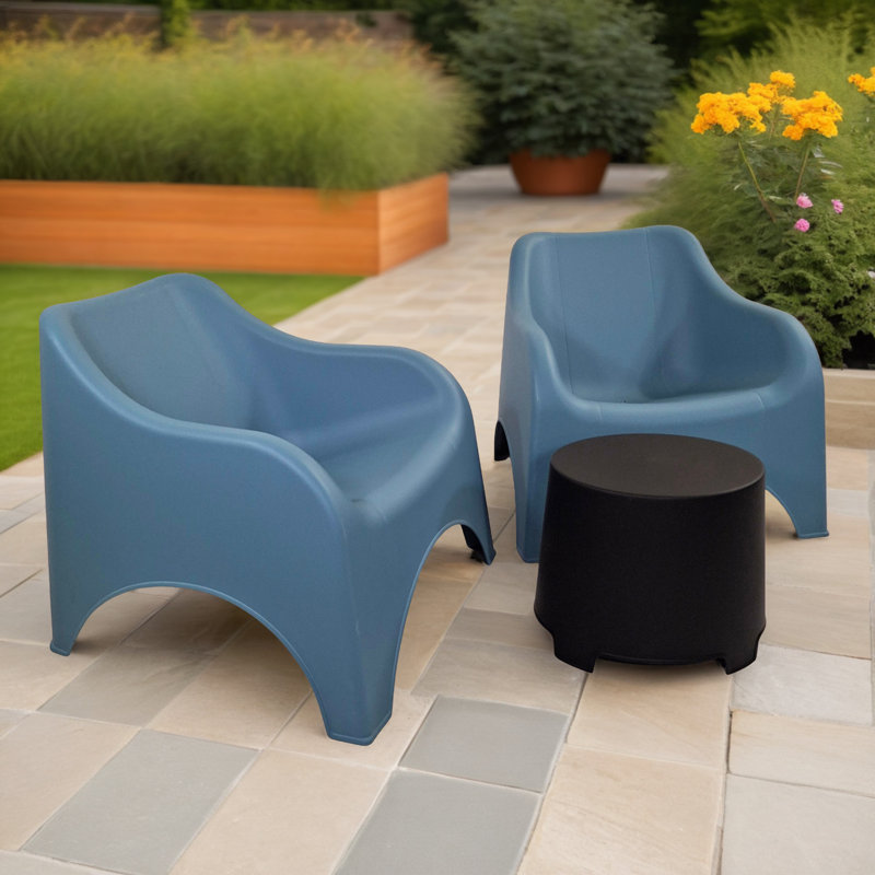 LODI Side Table with 2 VERONA RELAX Chairs Set Coral Red, Blue