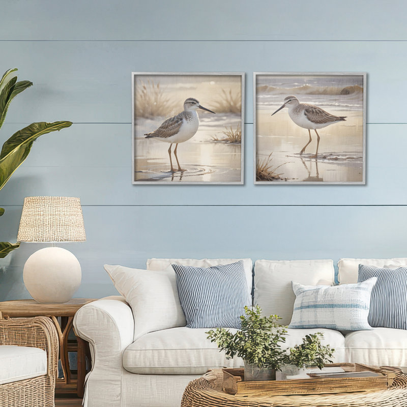 Sunpied Sandpipers Wading Shore, ensemble de 2 giclées encadrées, design par Susan Arnot, H 24 po x l 48 po