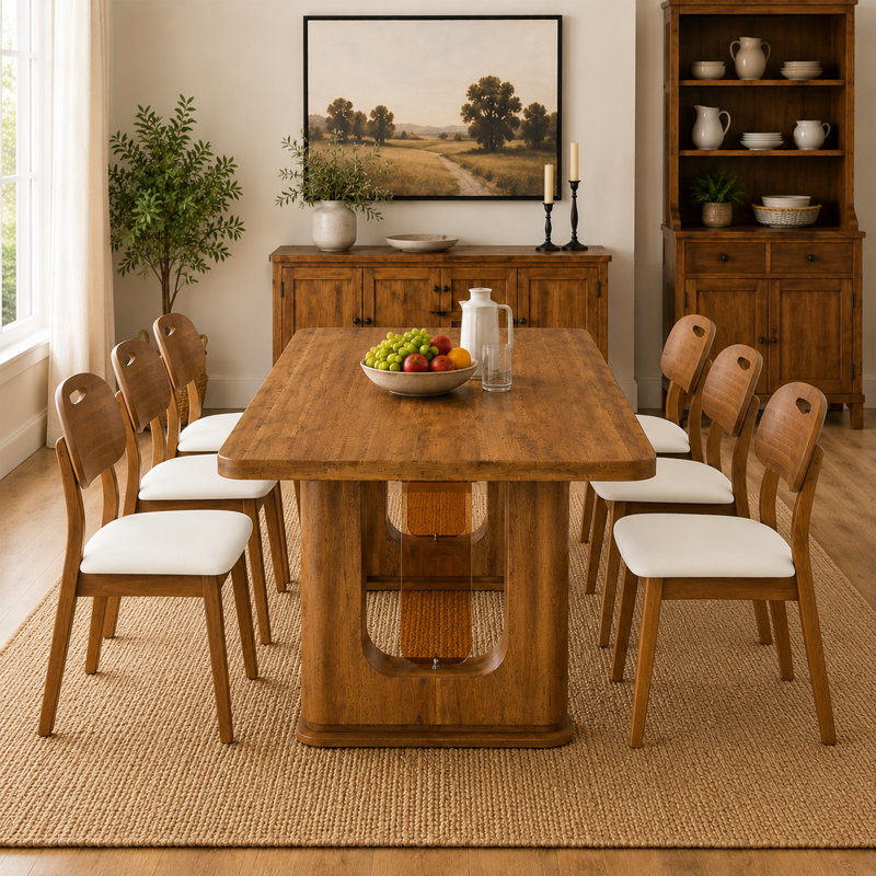 Ensemble de table de salle à manger pour 6 personnes Modern Modern Farmhouse, 7 Pieces: Table, 6 Chairs, White/Wood