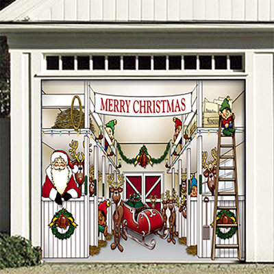Santa?s Reindeer Barn Christmas Garage Door Banner - Outdoor Holiday Decorations