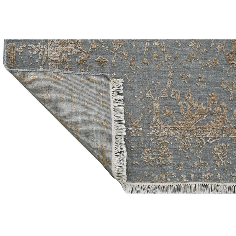 Tapis argenté et noir noué à la main de haute qualité