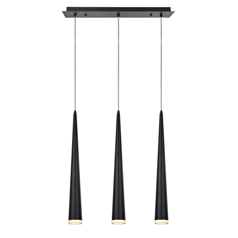 3 - Light Satin Nickel Kitchen Island Pendant, Matte Black, 74.25" H x 23" W x 5" D