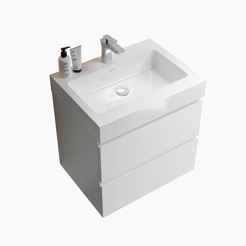 Meuble-lavabo simple 24 po avec surface solide, Blanc, Blanc