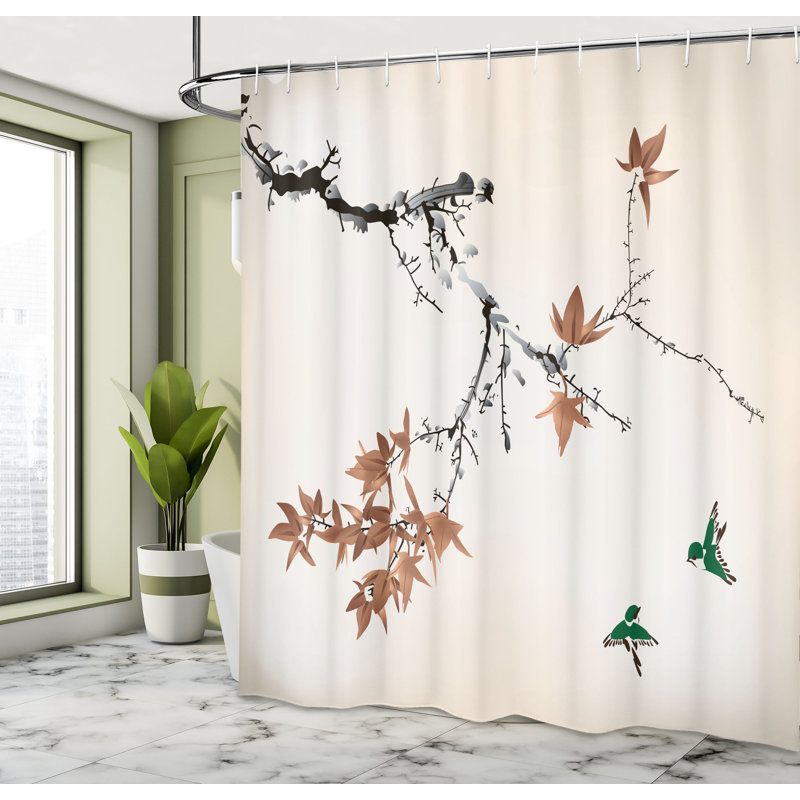 Ensemble de rideau de douche japonais + crochets, H 70 po x l 69 po, Brun sable