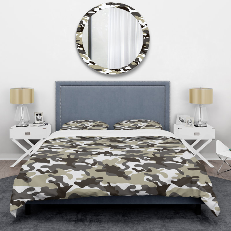 White and Brown Camouflage Polyester Camouflage Duvet Cover Set