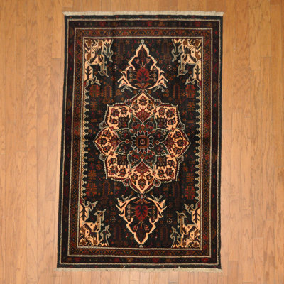 Bungalow Rose Hand-Knotted Afghan Balouchi Wool Rug