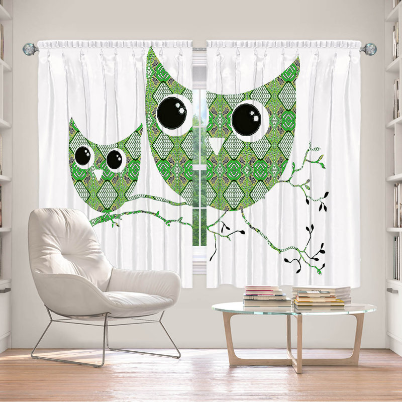 Ensemble de 2 panneaux de rideaux de fenêtre à surpiqûres pour fenêtre par Susie Kunzelmanelman - Owl Argyle