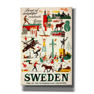  «Suède voyage» par Vintage Posters, art mural sur toile, 40 po x 60 po