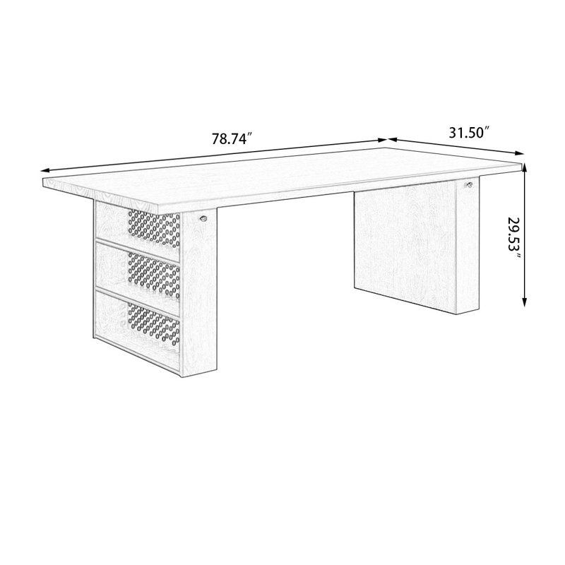 Bureaux rectangulaires bruns en bois massif, H 29,53 po x l 78,74 po x P 31,5 po