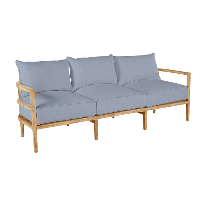 Santa Barbara 87" Wide Outdoor Teak Patio Sofa with Cushions, Natural Teak, Welt, Canvas Sand