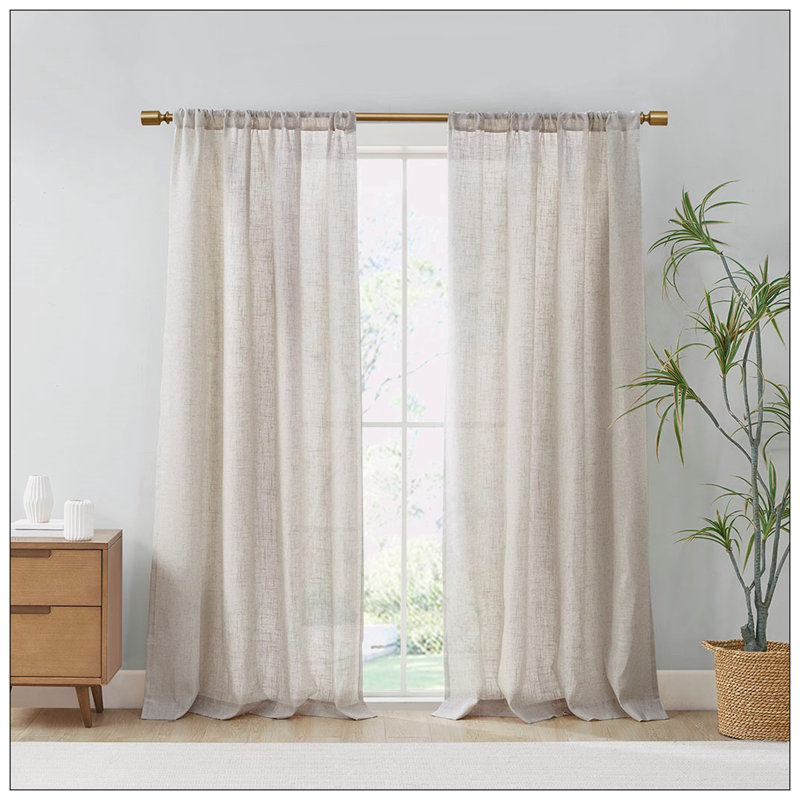 Natural Linen Blend Light Filtering Curtain Panel Pair