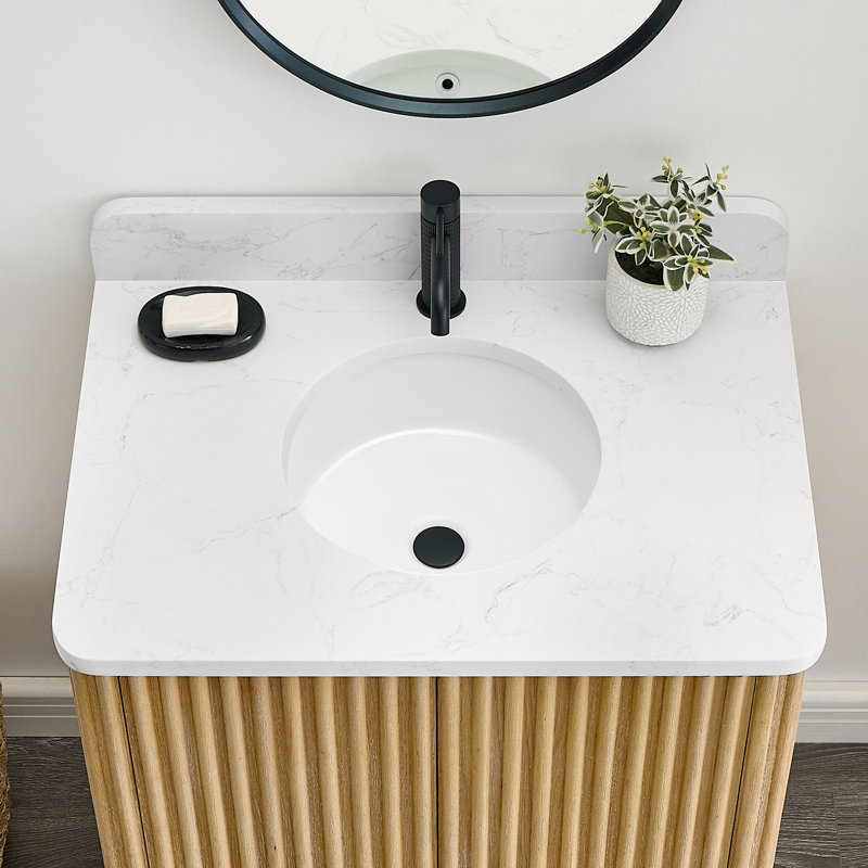 Marseille Ceramic Circular Undermount Bathroom Sink with Overflow in White