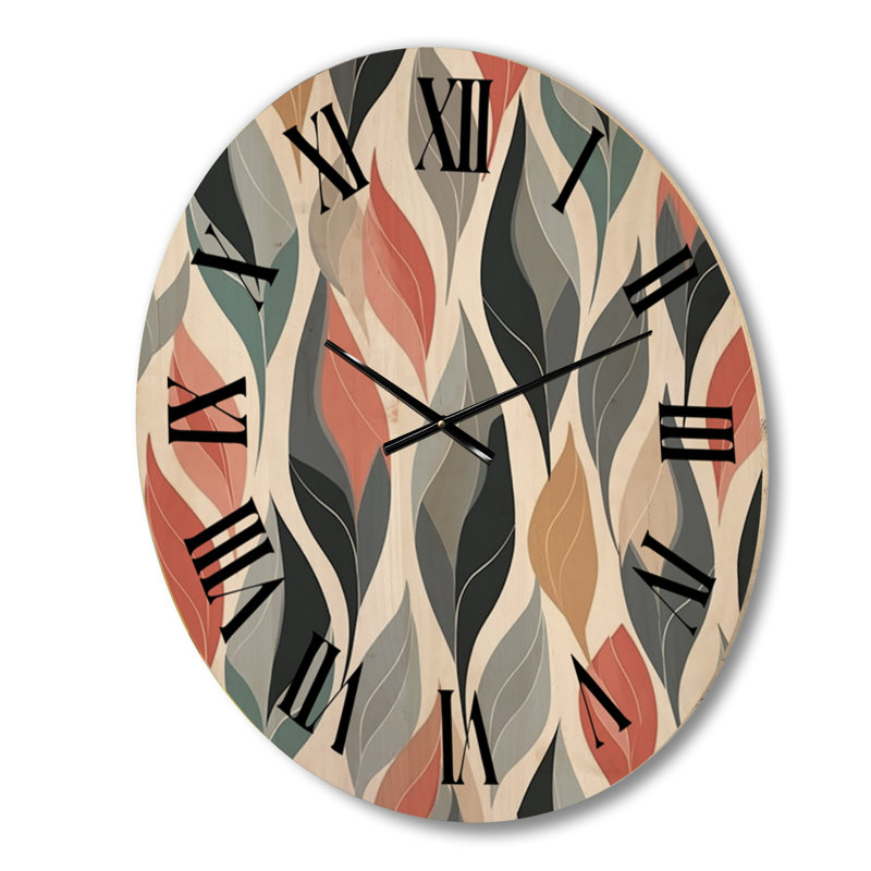 Horloge murale rétro en bois à motif abstrait géométrique surdimensionné, Moyenne