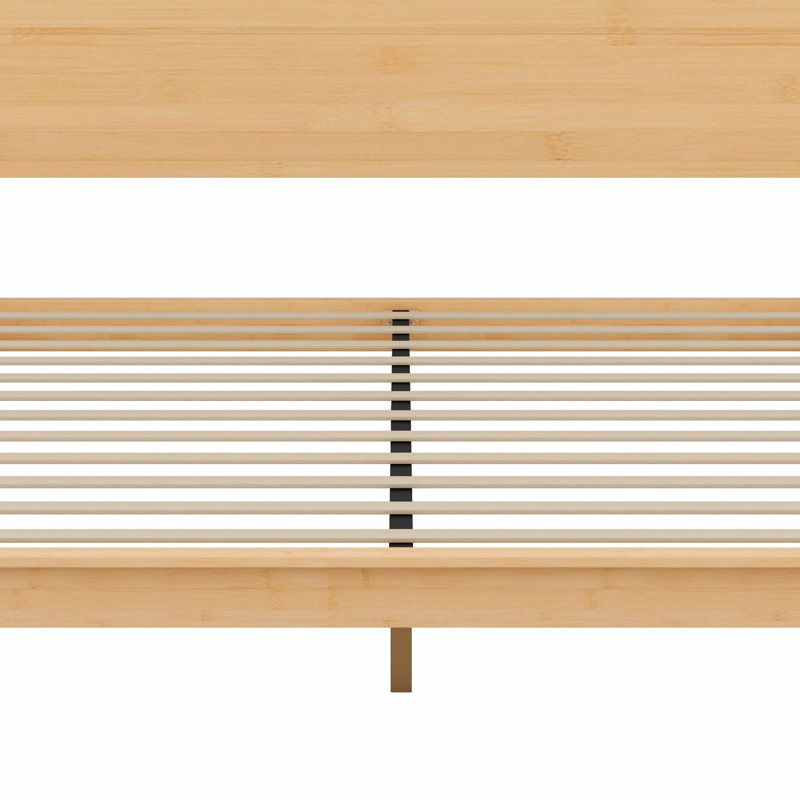 Lit plateforme moderne en bois avec support à lattes, Naturel, Grand lit