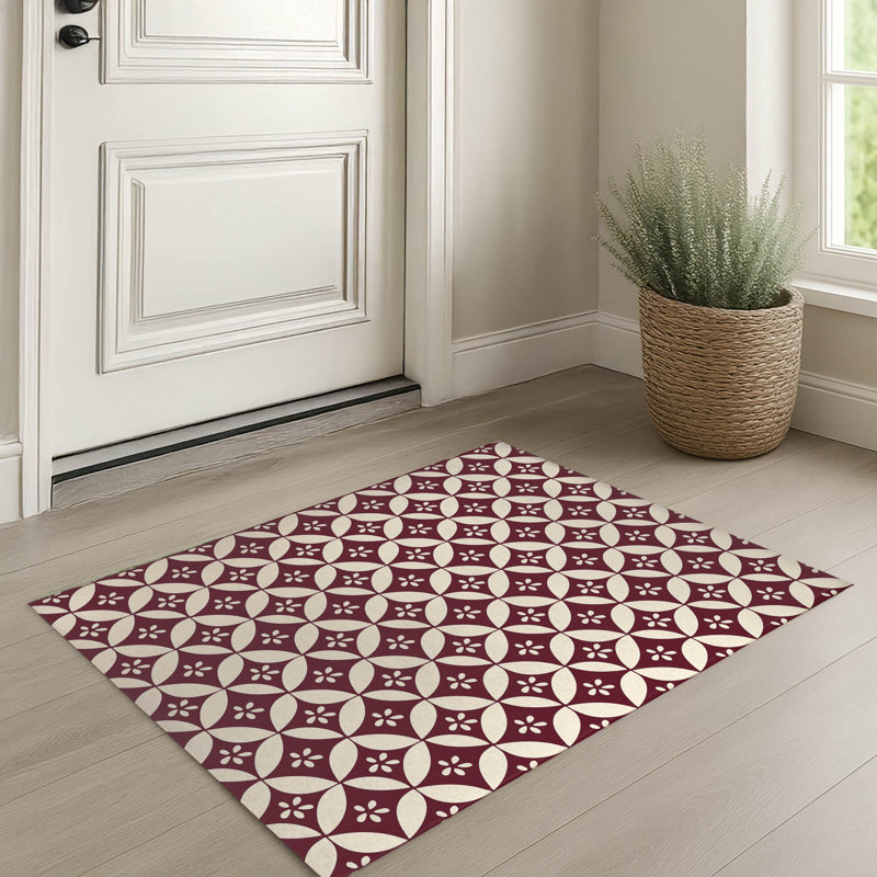 Tapis d'entrée intérieur ultra mince, léger et antidérapant Sakura Bloom, Vin, 36" W x 60" L