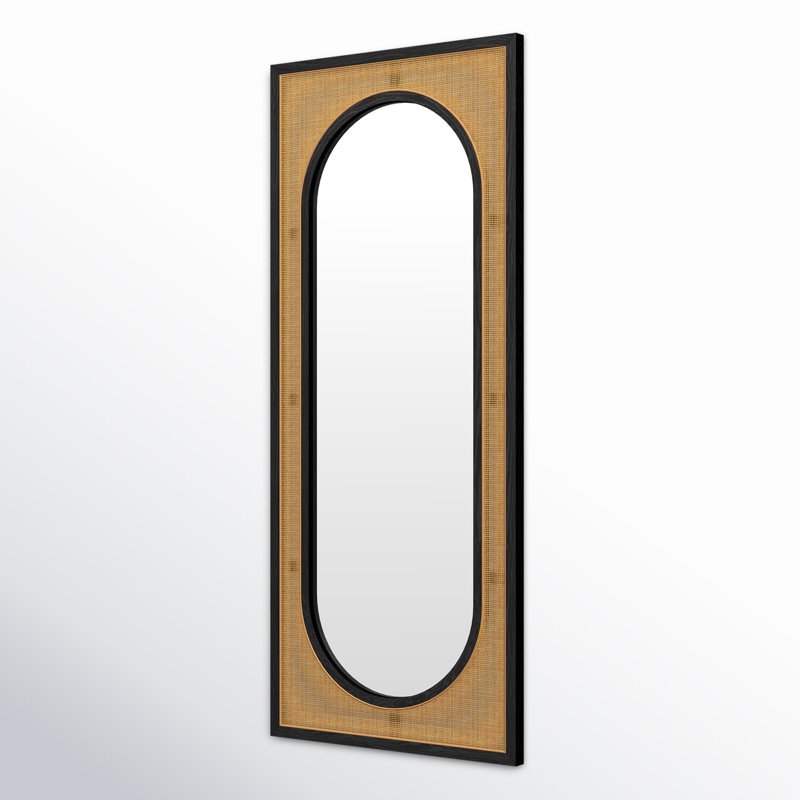 Nela Brown Wicker and Rattan Rectangle Wall Mirror
