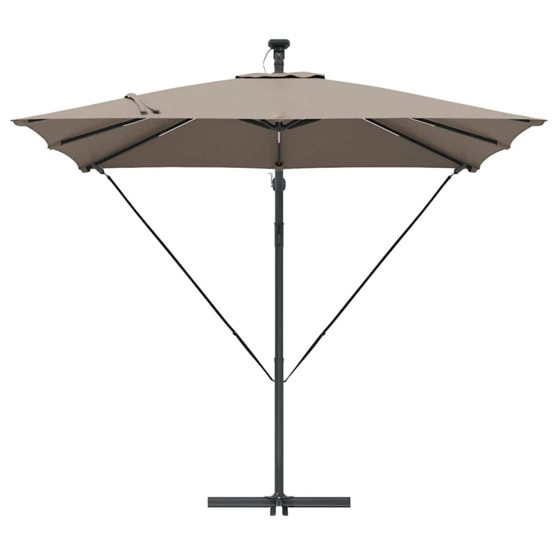 Umbrella with LED Strip Lights Polyester and Aluminium Outdoor Parasol, 250cm H x 249cm W x 249cm D, Taupe
