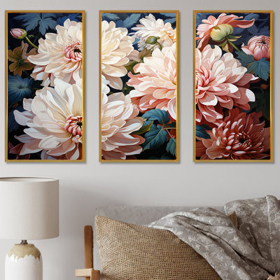 «Chrysanthemums Pink and White Collage I», ensemble d'art mural sur toile