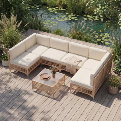 6 - Person Premium Patio Wicker Sectional Seating Group with Cushions
