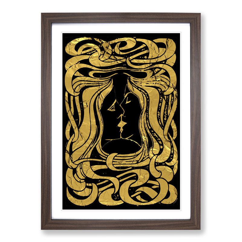 Black Gold Two Lovers - Picture Frame Graphic Art, 65cm H x 48cm W x 2cm D, Walnut