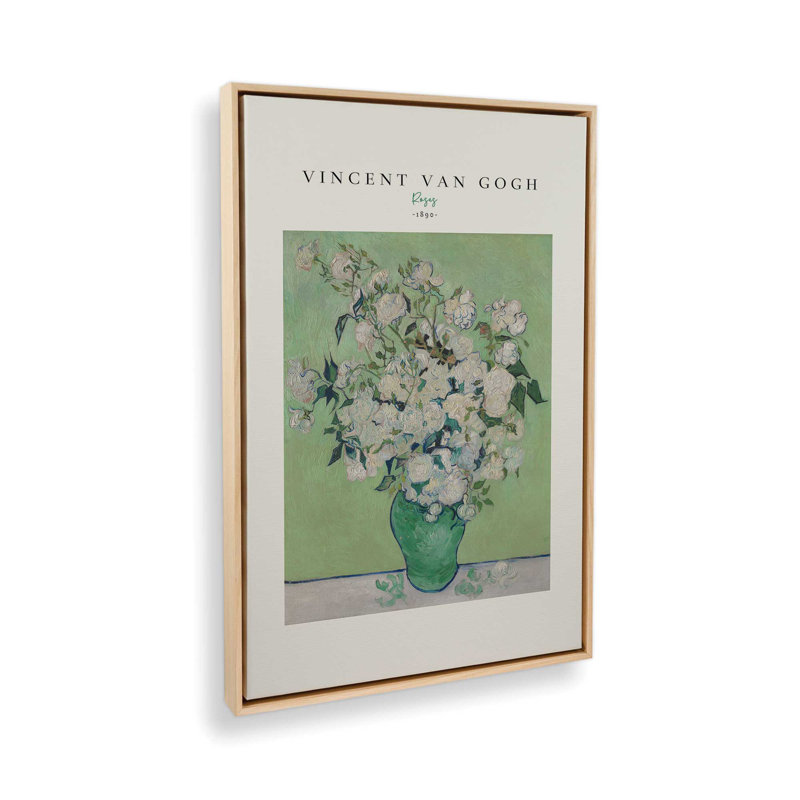Van Gogh's Roses 1890 v2, H 12,75 po x l 8,75 po, Cadre américain en érable flottant