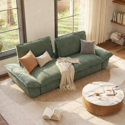 POVISON 104.33" Extra Deep Green Sofa Stain Resistant Cozy Pet-Friendly Couch With Adjustable Backrest