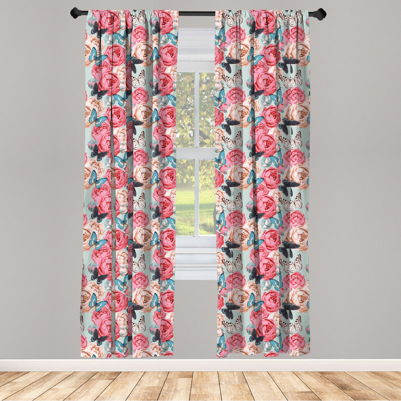 Butterfly Floral Semi-Sheer Rod Pocket Curtain Panels, 28" x 84"