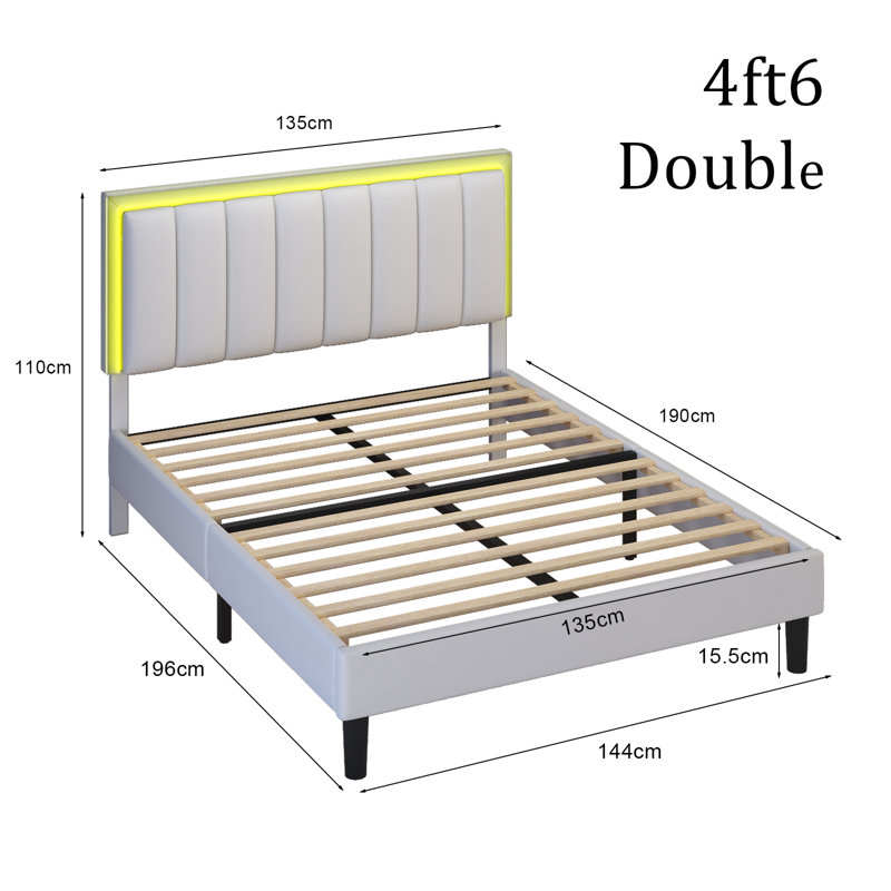 Upholstered Bed, 135x190, White