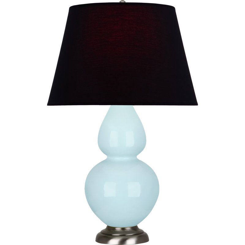 Lampe de table double gourde en céramique, Bleu bébé verni / argent antique, Noir / Rouge, Argent argent